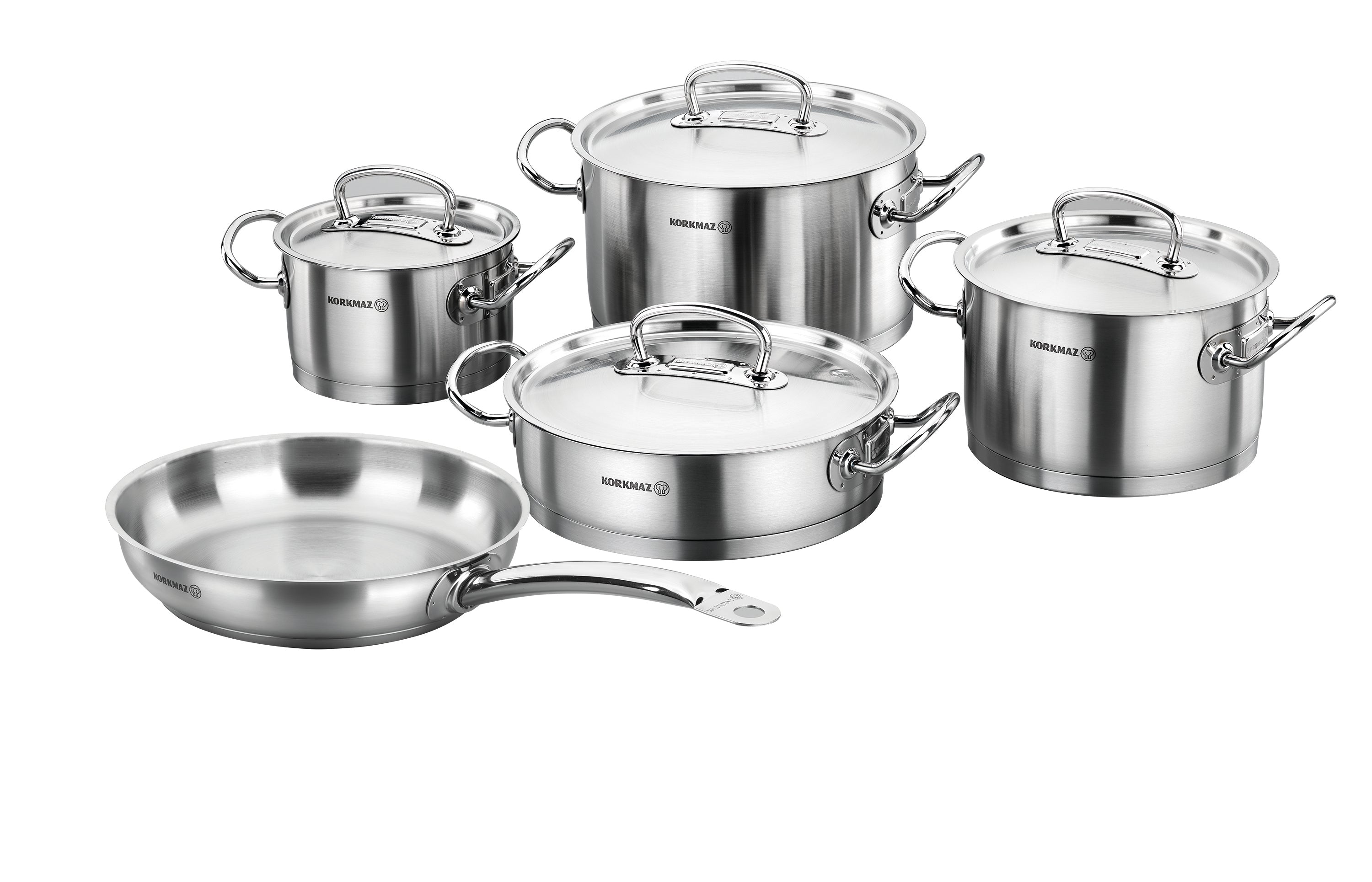 Korkmaz Juego de Ollas de 9 Piezas en Acero Inoxidable Proline