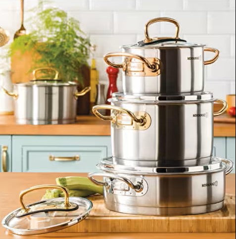 Korkmaz Juego de Ollas Gold de 8 Piezas en Acero Inoxidable Proline