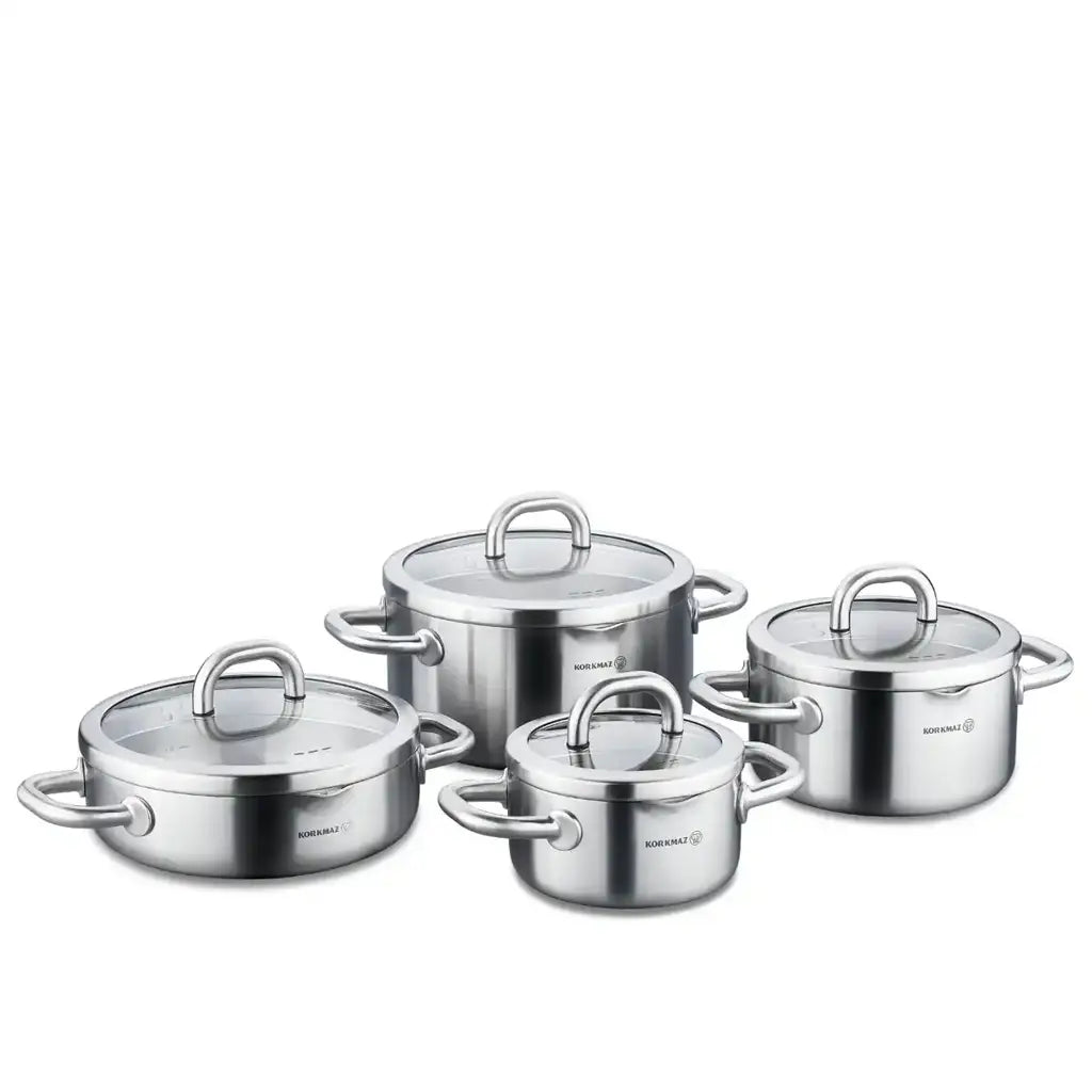 Korkmaz Juego de Ollas de 8 Piezas en Acero Inoxidable Alba