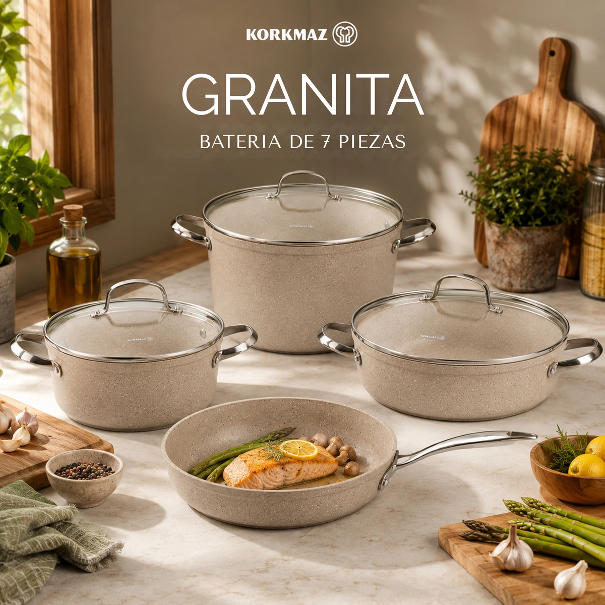 Korkmaz Granita – Set de Cocina de 7 Piezas