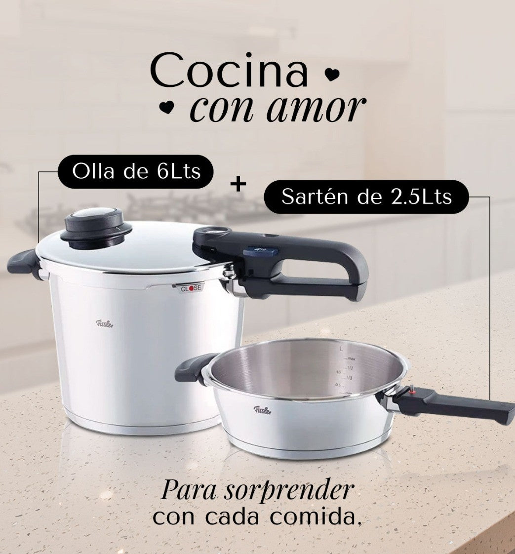 Fissler Set de Olla a Presión y Sartén a Presión Vitavit® Premium, 2.5Lt y 6 Lt