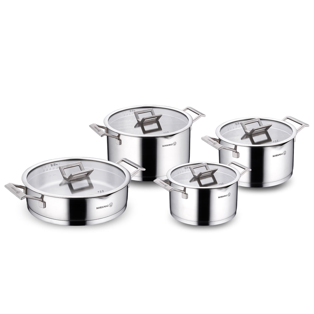 Korkmaz Innova – Batería de Cocina de 8 Piezas en Acero Inoxidable